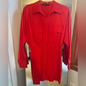 ZARA RED BUTTON DOWN DRESS